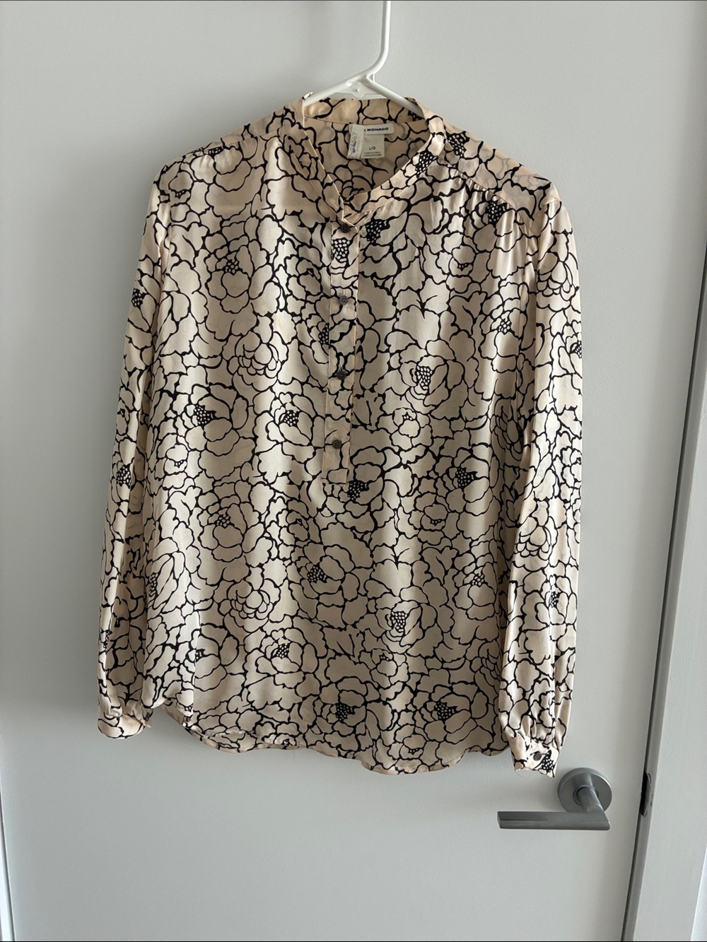 Club Monaco Blush Blouse with Black Floral Outline